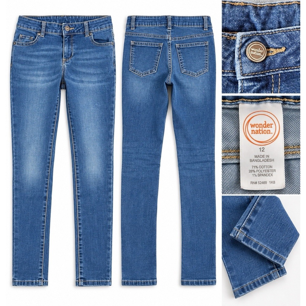 Wonder Nation Girls Skinny Jeans Blue Denim Stretch Size 12